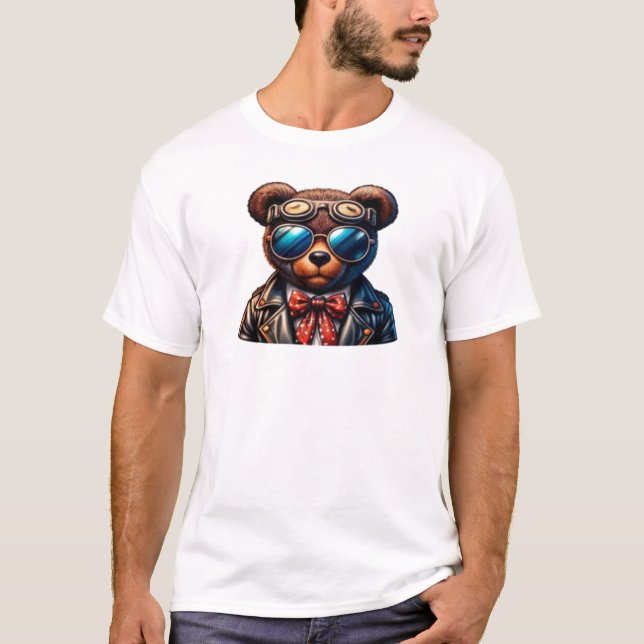 Cool Bear Aviator Cartoon – Retro Pilot T Shirt (Framsida)