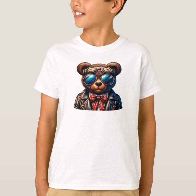 Cool Bear Aviator Cartoon – Retro Pilot T Shirt (Framsida)