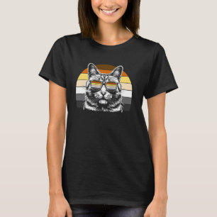 Cool Bear Pride Katt med solglasögon Retro solnedg T Shirt
