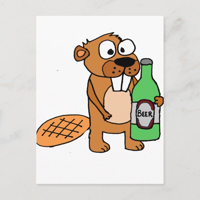 Cool Beaver Drinking Beer Cartoon Vykort (Framsida)