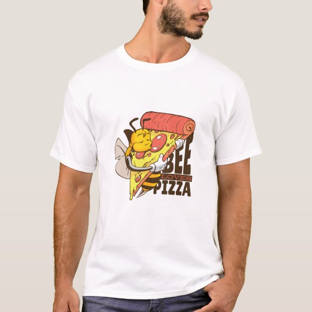 Cool Bee älskar pizza-ordlekar T Shirt (Framsida)