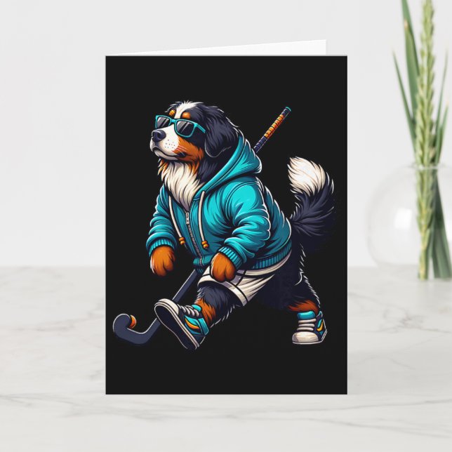 Cool Bernese Mountain Dog Hockey Player In Hoodie  Kort (Framsida)