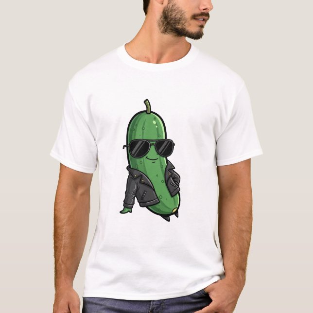 Cool Biker Cucumber T Shirt (Framsida)