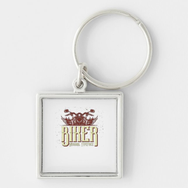 Cool Biker-design - Original typsnitt Fyrkantig Silverfärgad Nyckelring (Framsidan)