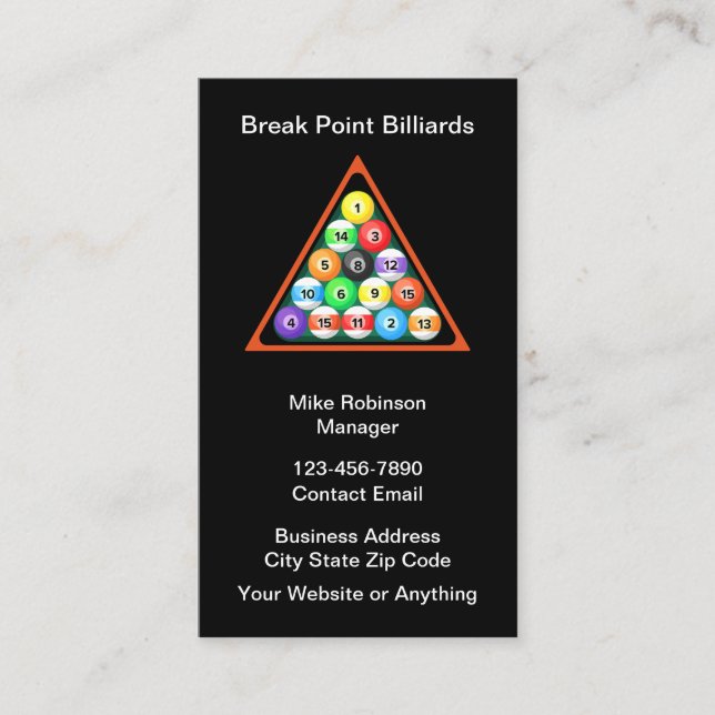 Cool Billiard Hall New Business Cards Visitkort (Framsida)