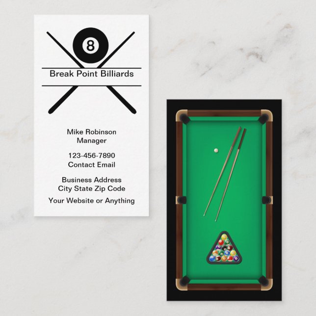 Cool Billiard Hall Theme Business Cards Visitkort (Fram/baksida)