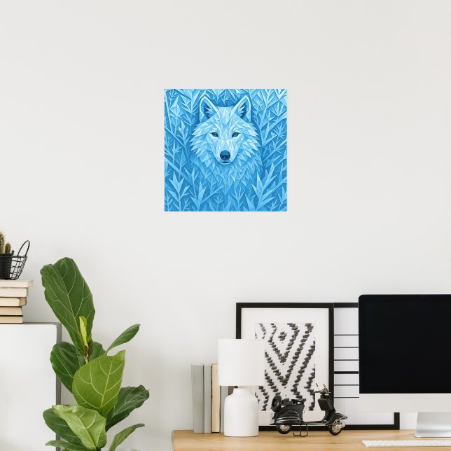 Cool blå geometrisk varg Låg poly abstrakt väggkon Poster (Hemmakontoret)