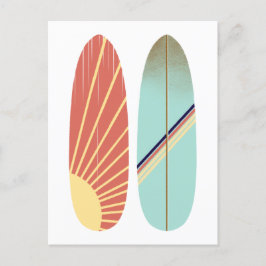 Cool blå och röd surfbrädeillustration vykort
