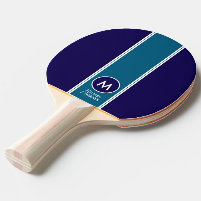 Cool Blå Rand med Monogram Pingisracket (Frontvinkel)