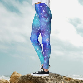 Cool Blå Vinterhimlens Snöflagemönster Vattenfärg Leggings