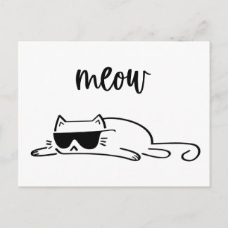 Cool black and white meow cat with sunglasses vykort
