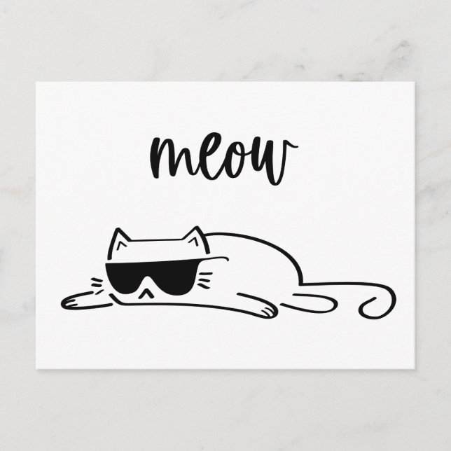 Cool black and white meow cat with sunglasses vykort (Framsida)