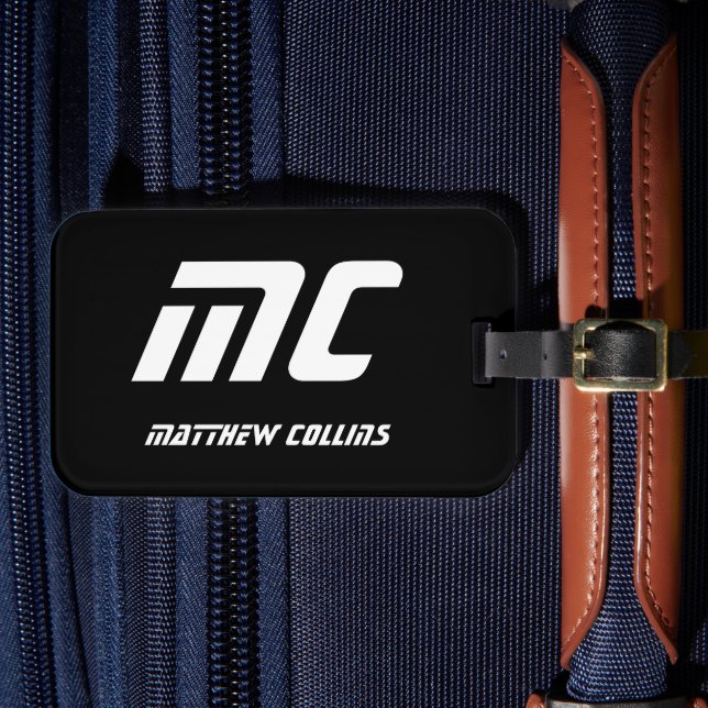 Cool Black and White Personalized Sport Monogram Bagagebricka (Framsida Insitu 4)