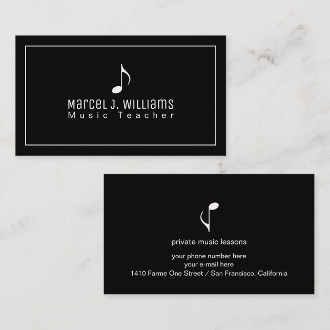 Cool Black Business Card With Music Note Visitkort (Fram/baksida)