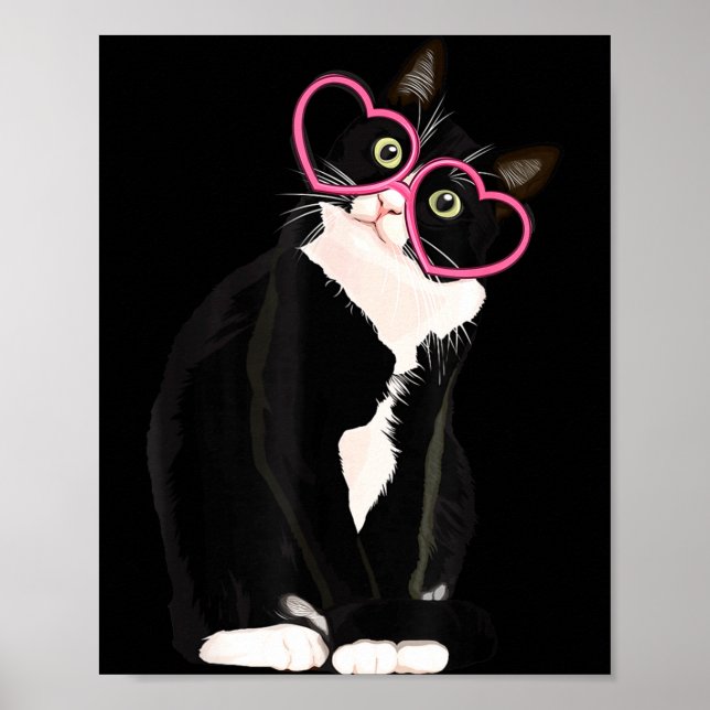 Cool Black Cat Kitten Red Heart Gles Happy Valenti Poster (Framsidan)