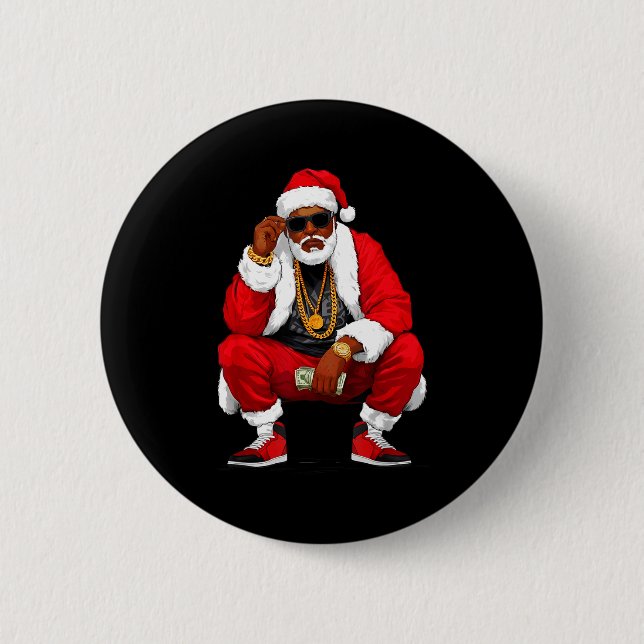 Cool Black Man Santa Claus Christmas African Ameri Knapp (Framsida)