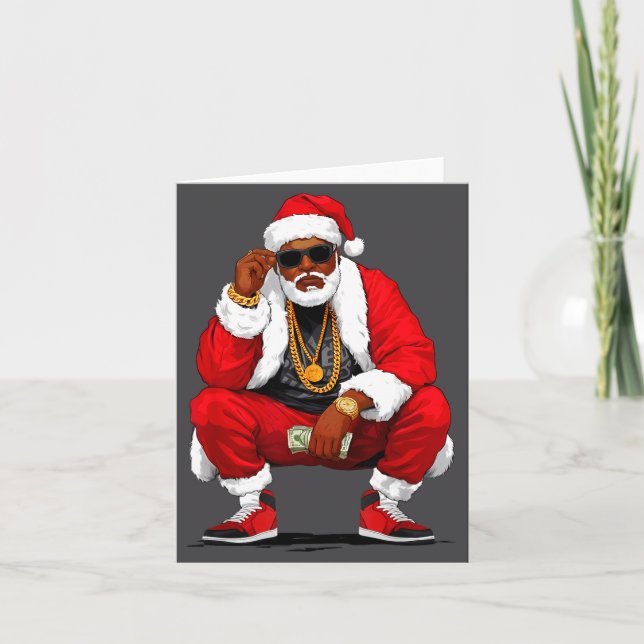 Cool Black Man Santa Claus Christmas African Ameri Kort (Framsida)