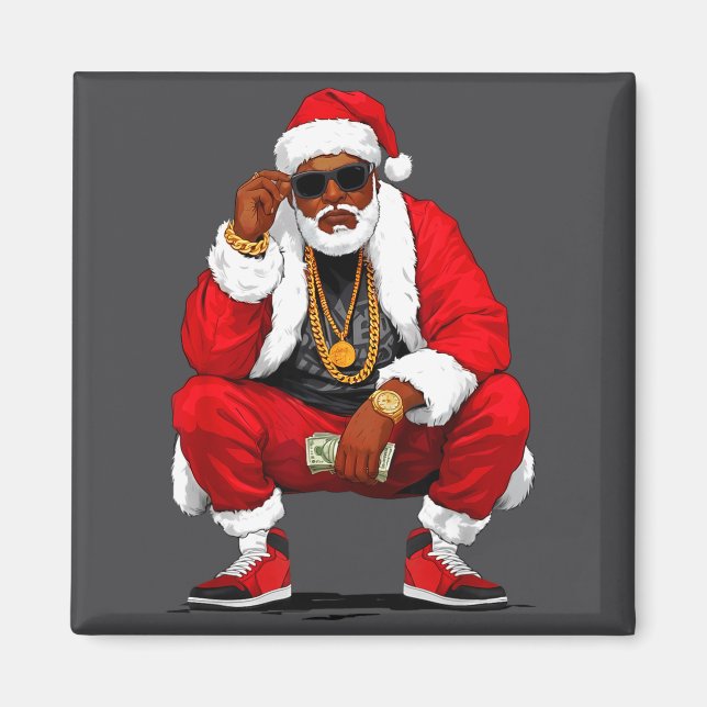 Cool Black Man Santa Claus Christmas African Ameri Magnet (Framsidan)