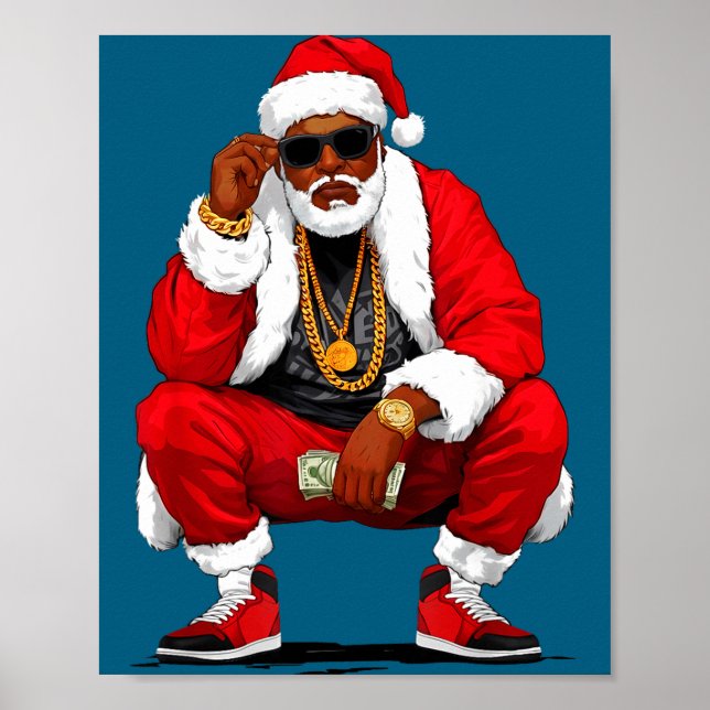 Cool Black Man Santa Claus Christmas African Ameri Poster (Framsidan)