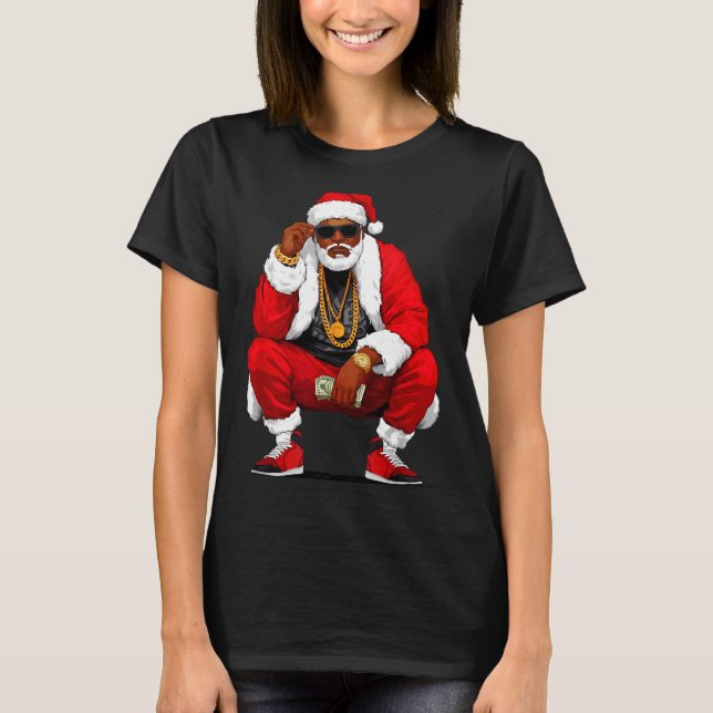 Cool Black Man Santa Claus Christmas African Ameri T Shirt (Framsida)