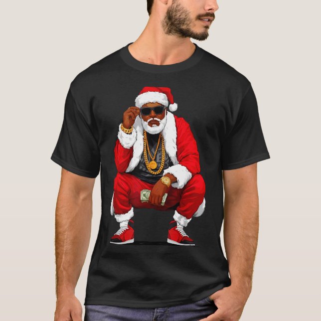 Cool Black Man Santa Claus Christmas African Ameri T Shirt (Framsida)