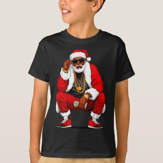 Cool Black Man Santa Claus Christmas African Ameri T Shirt (Framsida)