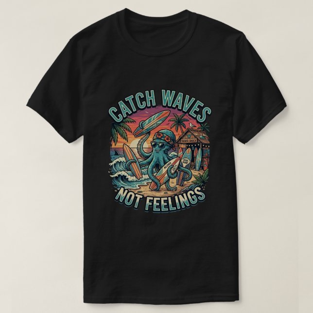 Cool Bläckfisk Strand Ö Catch Vågor Sommar T Shirt (Design framsida)