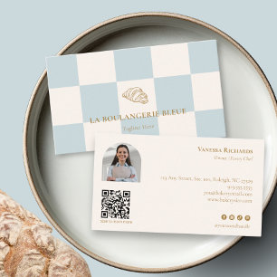 Cool Blue Bakery Croissant QR Foto Visitkort