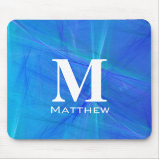 Cool Blue Fraktal Vit Monogram Namn Musmatta