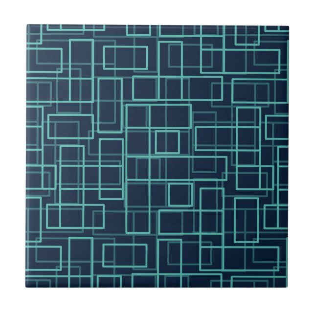 Cool Blue Geometric Grid Pattern Ceramic Tile Kakelplatta (Framsidan)