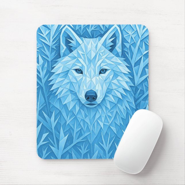 Cool Blue Geometric Wolf Low Poly Abstract Gaming Musmatta (Med mus)
