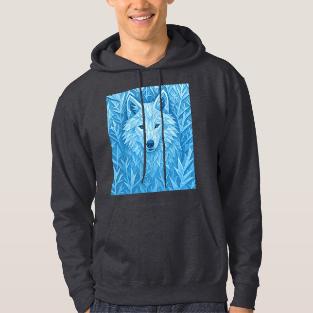 Cool Blue Geometric Wolf Low Poly Abstract Premium Hoodie (Framsida)