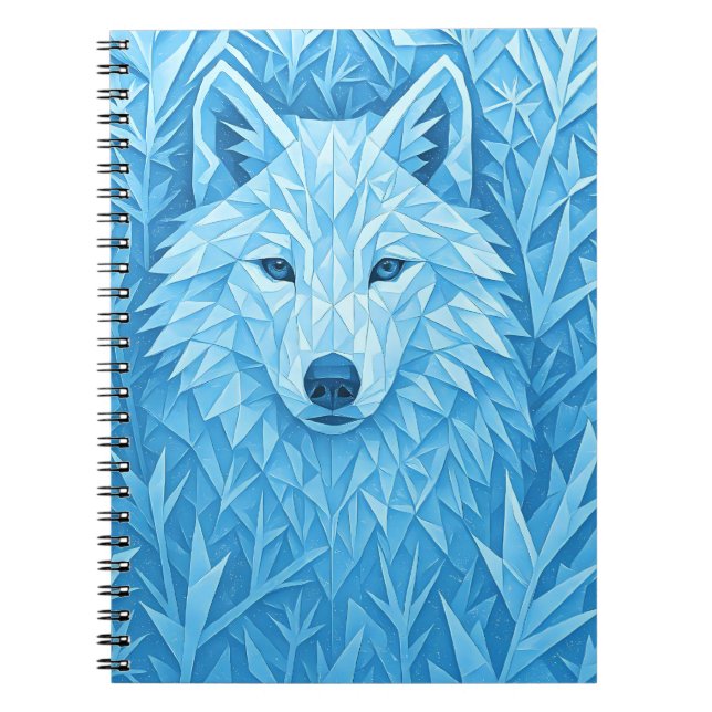 Cool Blue Geometric Wolf Low Poly Aesthetic School Anteckningsbok (Framsidan)