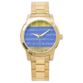 Cool Blue Gold Geometric Stripes Armbandsur