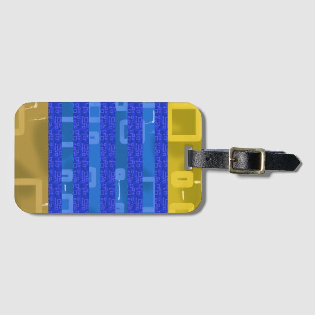 Cool Blue Gold Geometric Stripes Bagagebricka (Framsida horisontal)