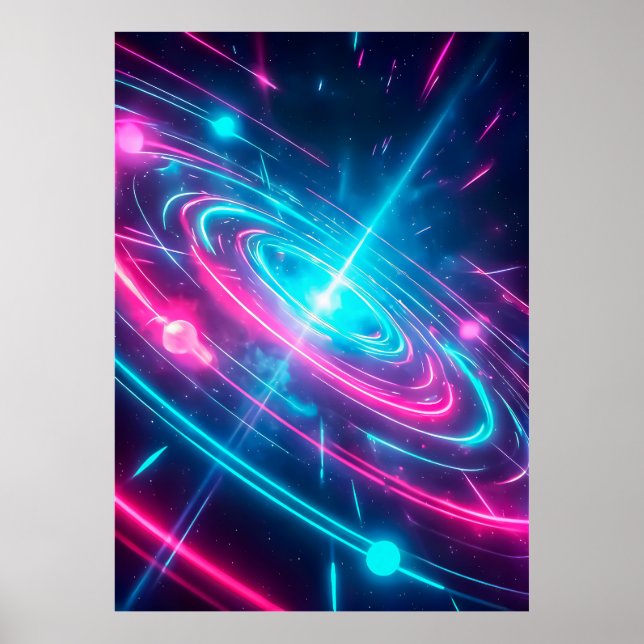 Cool Blue Kosmisk Energi Abstrakt Universum Poster (Framsidan)