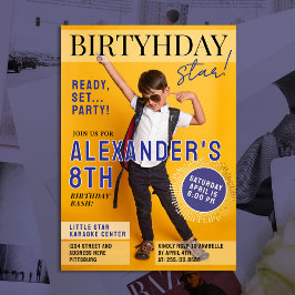 Cool Blue Magazine Cover Newspaper Kids Star Photo Inbjudningar