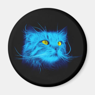 Cool Blue Neon Kattkonst - Glödande Djurdiskho Magnet