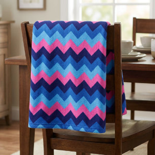 Cool Blue Pink Chevrons Liten Flygbladsfilt Fleecefilt