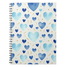 Cool Blue Watercolor Hearts Anteckningsbok