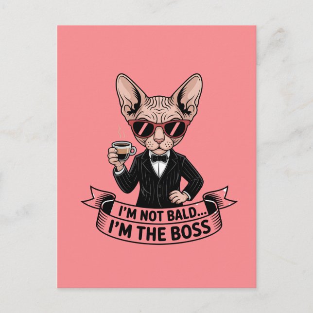 Cool Boss Sphynx Katt Kaffe Konst Vykort (Framsida)