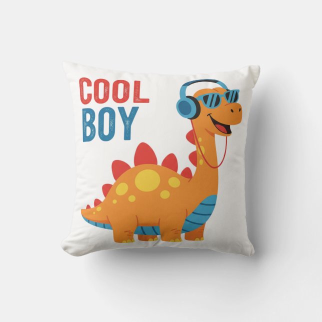 Cool Boy Dinosaur Hörlurar Solglasögon Kudde (Framsida)