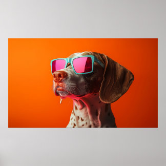 Cool Bracco italiano dog with sunglasses Poster