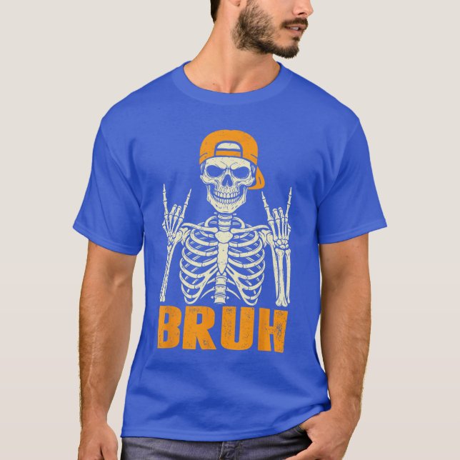 Cool Bruh Rocker Skeleton Halloween Punk Rock Men  T Shirt (Framsida)