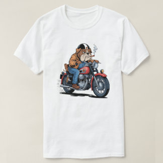 Cool Bulldog Biker on Classic Motorcycle T Shirt