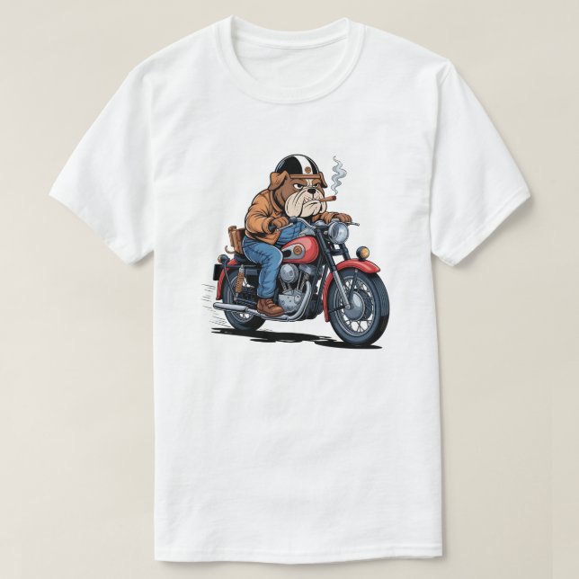 Cool Bulldog Biker on Classic Motorcycle T Shirt (Design framsida)