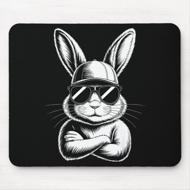 Cool Bunny ansikte med Sungles påskdag för pojkar  Musmatta (Framsidan)