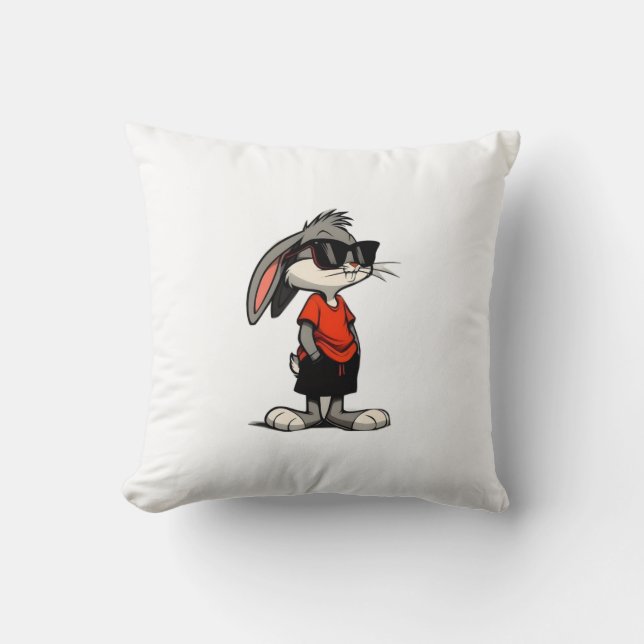 Cool Bunny i solglasögon Tecknad Illustration Kudde (Framsida)