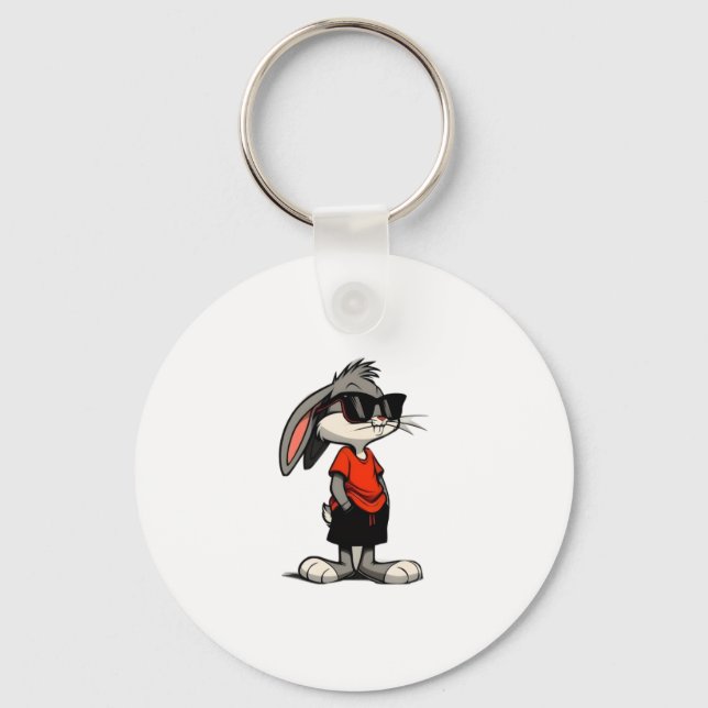 Cool Bunny i solglasögon tecknad illustration Nyckelring (Framsida)