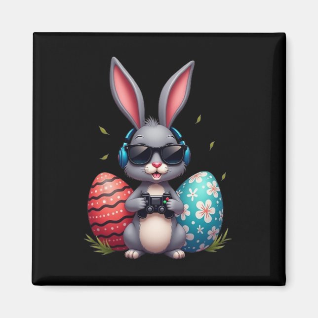 Cool Bunny With Sungl And Video Games Decor Easter Magnet (Framsidan)